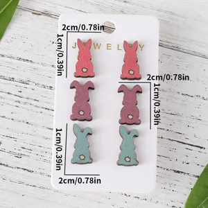 Bunte Osterhase Holz Ohrstecker Set süße Kaninchen Ohrringe für Damen Modeschmuck Geschenke.