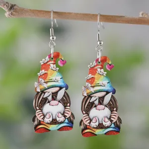 Osterhase Gnom Holz doppelseitig hängende Ohrringe für Damen Festival Schmuck Geschenk