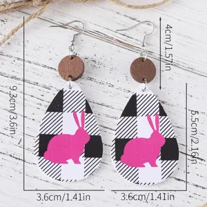 Jolies boucles d'oreilles pendantes en bois et cuir PU lapin de Pâques mode vacances