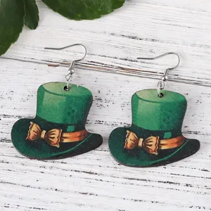 Grüne Zylinder Holzohrringe zum St. Patrick's Day doppelseitige Festival Party Schmuck Details