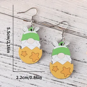 Oster Gnom Hase Holz Ohrringe Niedliche Eier Tropfen Ohrschmuck fuer Damen Geschenk