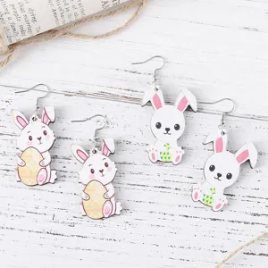 Ostern Hase Ei Ohrringe niedliche Tier Holz Acryl Ohrringe Damen Schmuck Feiertag Geschenk