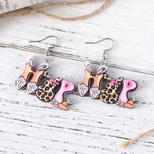 Osterhase Holz Ohrringe Süßer Leo Karotten Buchstabe HOP Schmuck Geschenk für Damen