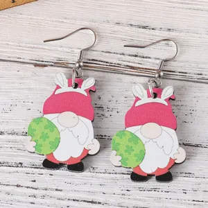 Ostern Hase Zwerg Holz Ohrringe mit gruenem Ei suesse festliche Schmuckgeschenke fuer Damen