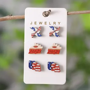 Amerikanische Flagge USA Holz Ohrstecker Set 4. Juli patriotischer Schmuck Geschenke