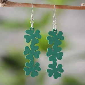 Grüne hölzerne Kleeblatt Ohrringe lange hängende Shamrock Ohrringe für Damen St Patricks