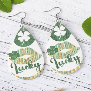 St. Patricks Tag Kleeblatt Lippen Gluck PU Leder Tropfen Ohrringe fur Damen Schmuck