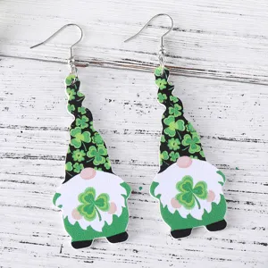 St. Patricks Tag Kleeblatt Gnome PU Leder Ohrringe Damen Festliche Schmuckgeschenke
