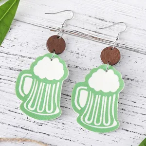 St. Patrick's Tag Bierkrug PU Leder Ohrringe grün weiß beidseitiger Ohrhänger Schmuck