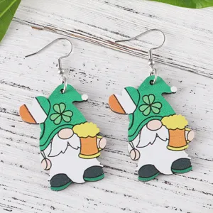 St. Patricks Tag Holz Zwerg Bier Ohrringe süße irische Kleeblatt Ohrhänger Schmuck Geschenke