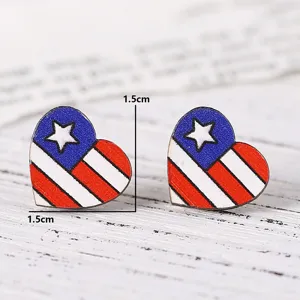 Amerikanische Flagge Herz Holz Ohrstecker, Vintage rot weiß blau patriotische Ohrringe Damen.