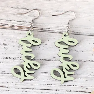 Grüne hölzerne Schreibschrift Lucky Buchstabe Baumel Ohrringe für Damen Modeschmuck