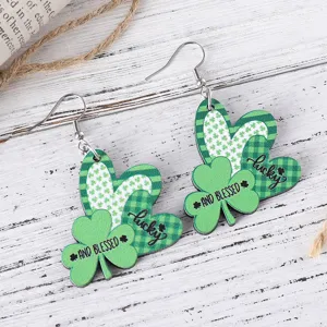 St. Patrick's Tag Holz Kleeblatt Herz Ohrringe doppelseitig festlicher Modeschmuck