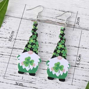 St. Patricks Day Kobold Wichtel Klee PU Leder Ohrringe Festival Party Schmuck Geschenk