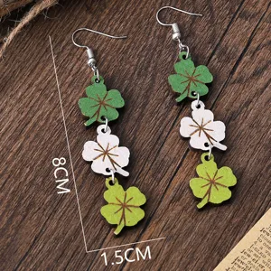 Hölzerne vierblättrige Kleeblatt Ohrringe für Damen St Patricks Day grüne Schmuck Geschenke