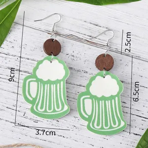 St. Patricks Day Bierkrug Leder Ohrringe Gruene Holanhaenger Damen Schmuck 9cm