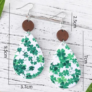 St. Patrick's Tag Kleeblatt PU Leder Tropfen Ohrringe mit Holzsteckern, leicht und stilvoll.