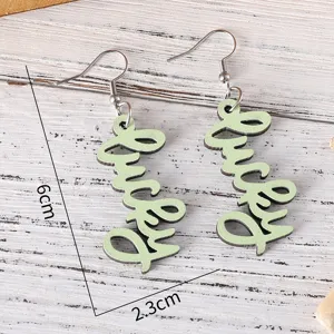 Holz Lucky Ohrringe Gruene Buchstaben Ohrhaenger Modeschmuck Geschenk fuer Frauen Damen