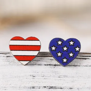 Amerikanischer Unabhängigkeitstag rot weiß blau Holz Herz Ohrstecker Retro Stern Streifen