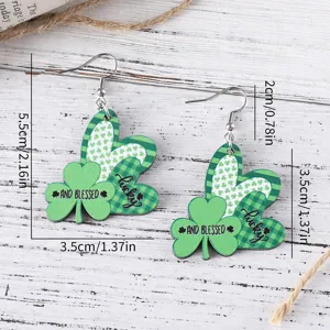 St. Patrick's Tag Holz doppelseitig Kleeblatt Herz Ohrringe grüne Karo Fest Schmuck