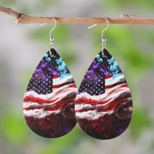 USA Flagge Tropfen PU Leder Ohrringe für den vierten Juli Unabhängigkeitstag Schmuck