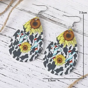 Western Stil Kuhmuster Sonnenblume Tropfen PU Leder Ohrringe Mode Schmuck Accessoires
