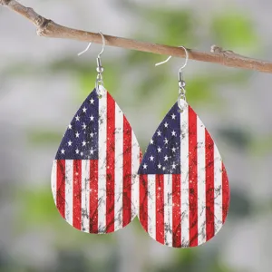 USA Flagge Tropfen Ohrringe PU Leder patriotisch 4 Juli Feiertag Ohrhänger Schmuck Damen