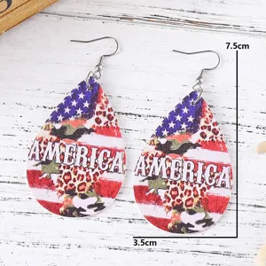 Amerikanische Flagge Leo Tropfen PU Leder Ohrringe Mode Schmuck Damen Accessoires
