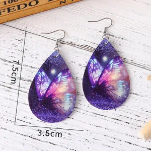 Lila Schmetterling Tropfen PU Leder Ohrringe für Damen Mode Baumeln Schmuck Geschenke