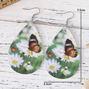 Schmetterling Gänseblümchen PU Leder Tropfen Ohrringe Sommer Damen Mode Schmuck Hänger