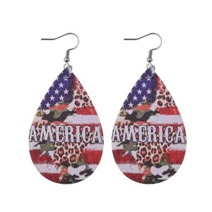 Amerikanische Flagge Leo Tropfen Leder Ohrringe modischer doppelseitiger Druck Schmuck Damen