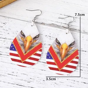 Amerikanische Adler PU Leder Tropfen Ohrringe für Unabhängigkeitstag Sterne Streifen
