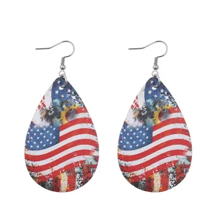 Amerikanische Flagge Kunstleder Tropfen Ohrringe, doppelseitig bedruckt, patriotischer Schmuck.