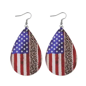 Amerikanische Flagge Leopard Muster Tropfen PU Leder Ohrringe Damen Festival Schmuck Geschenk.