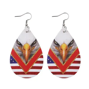 US-Flagge Weißkopfseeadler Tropfen Leder Ohrringe für Unabhängigkeitstag Mode Accessoire