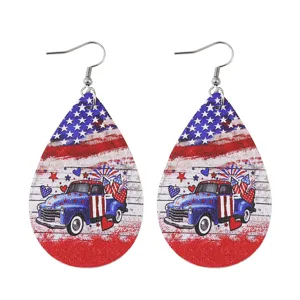 Amerikanischer Unabhängigkeitstag Tropfen Leder Ohrringe doppelseitig PU Leder Schmuck.