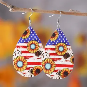 US Unabhängigkeitstag Tropfen Ohrringe Sonnenblume US-Flagge Kunstleder Hänger