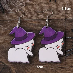 Halloween süße Geist Hexenhut Holzohrringe doppelseitige hängende Party Schmuck Geschenke