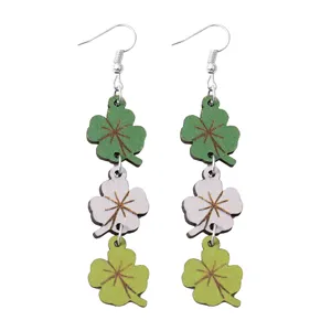 St. Patrick's Tag grüne weiße Farbverlauf Kleeblatt Holz Ohrringe Modeschmuck Damen