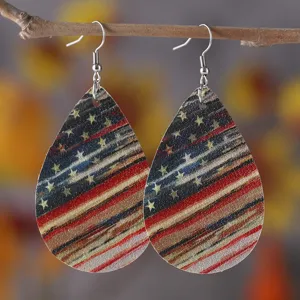 Patriotische amerikanische Flagge Tropfen Lederohrringe, doppelseitige PU Leder Ohrringe Damen.