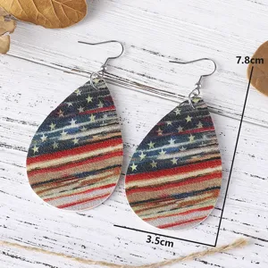 Amerikanische Flagge PU Leder Tropfen Ohrringe patriotische Stern Ohrringe Damen Schmuck