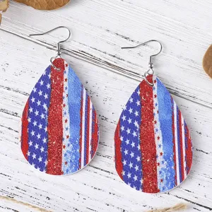 Amerikanische Flagge Leder Tropfen Ohrringe Stern Streifen Schmuck fuer Damen Alltag