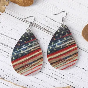 Amerikanische Flagge Leder Tropfen Ohrringe doppelseitig PU Leder patriotischer Schmuck.