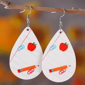 Personalisierte DIY Beschreibbare Doppelseitige Hölzerne Tropfen Ohrringe Schulanfang Lehrer Geschenk Modeschmuck