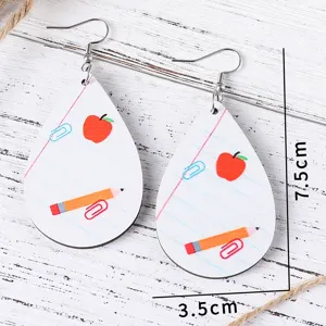 DIY Schulanfang Holz Tropfen Ohrringe Süße Apfel Bleistift Schulbedarf Design Schmuck