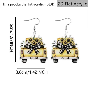 Acrylic Sunflower Truck Earrings 2D Flat Drop Dangle Earrings for Women Girls