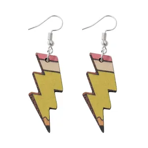 Wooden pencil shape dangle earrings for women, unique school season fashion jewelry gift idea.