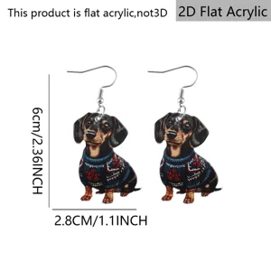 Boucles d'oreilles acrylique teckel 2D mignon pendentif animal femme bijoux 6cm pcs.