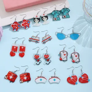 Nurse Theme Acrylic Dangle Earrings Cute Medical Uniform Stethoscope Jewelry Gift
