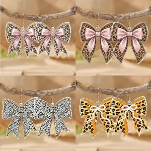 Orecchini Pendenti a Fiocco con Stampa Leopardata in Acrilico per Donna Stile Western con Strass e Perle Artificiali Gioielli Regalo